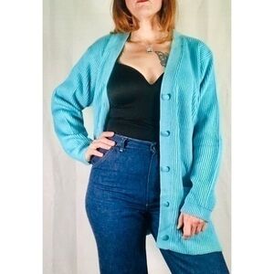 90’s Vintage ‘Yarnworks’ Sky Blue Ribbed Oversize Knit Cardigan